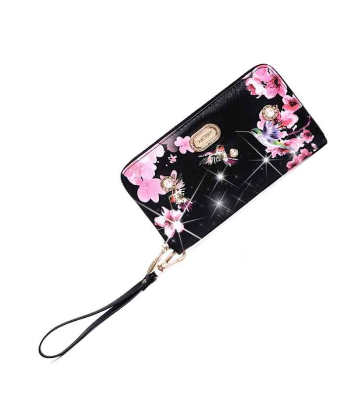 Brangio Italy Floral & Hummingbird Zippered Wristle Wallet