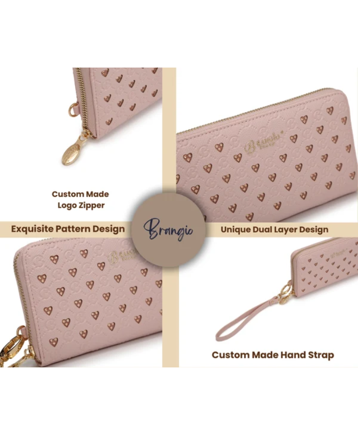 Brangio Italy Teal Embossed Heart Zippered Wristlet Wallet