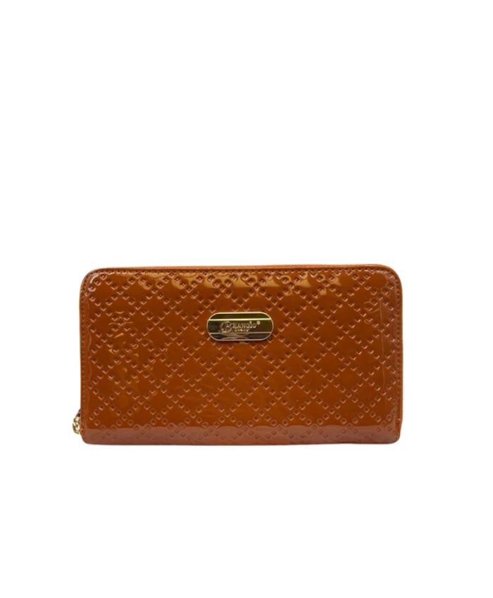Brangio Italy Luxury Designer Glossy Embossed Zip Wallet