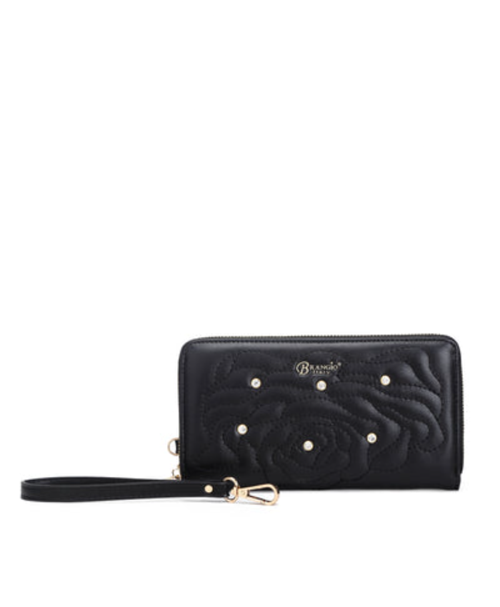 Rosette 3D Vegan Leather Crystal Wristlet Wallet