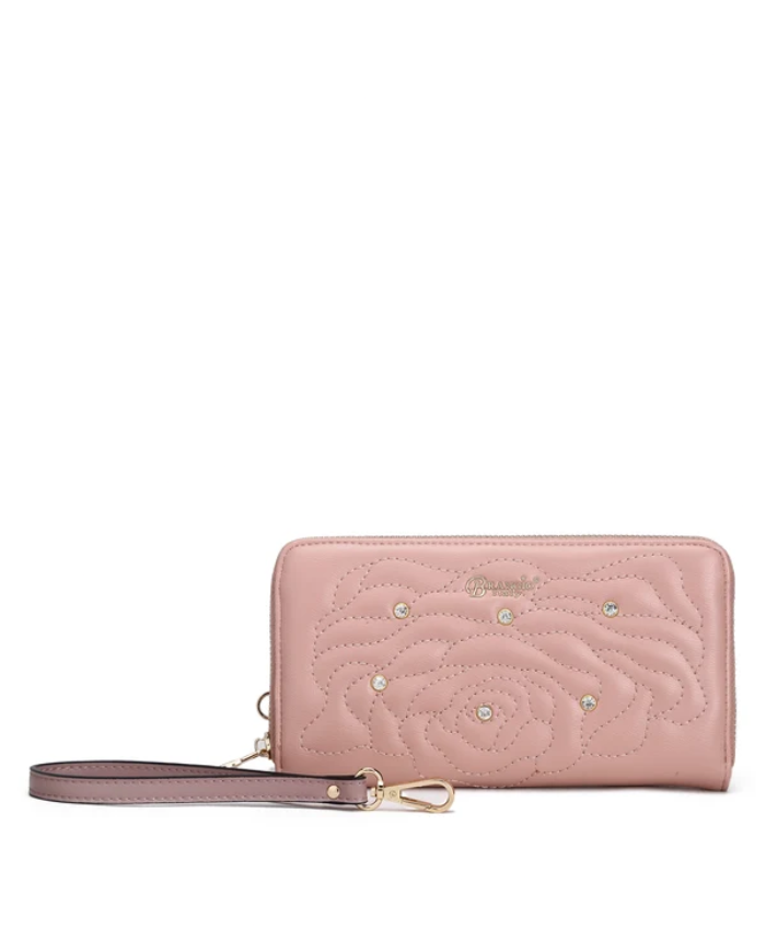 Rosette 3D Vegan Leather Crystal Wristlet Wallet