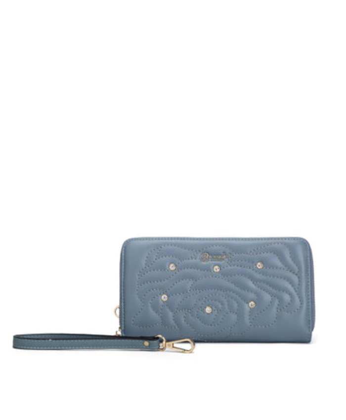 Rosette 3D Vegan Leather Crystal Wristlet Wallet