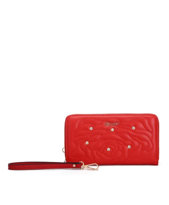 Rosette 3D Vegan Leather Crystal Wristlet Wallet
