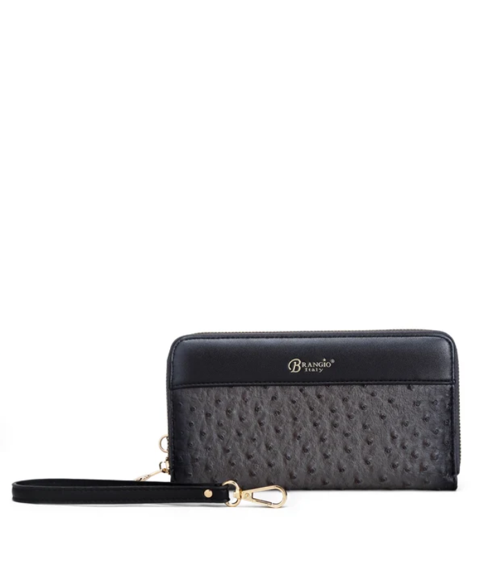 Brangio Italy  Ostrich-Textured Zippered Wristle Wallet