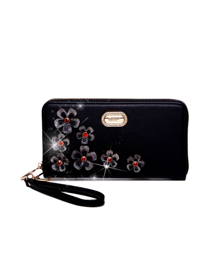 Brangio Italy Vintage Flower Accent Zippered Wristle Wallet